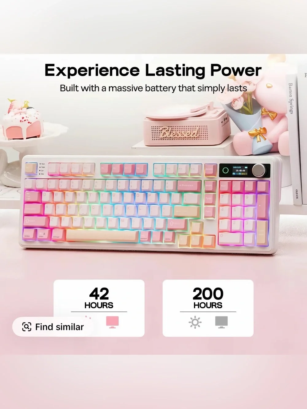 Epomaker TH99 Pro Pink Mechanical Keyboard Sea Salt Silent Switches RGB Knob